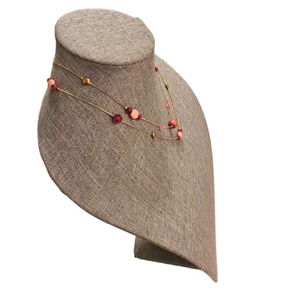 LOFT Pink & Gold Beaded Double Layer Necklace - Picture 11 of 11